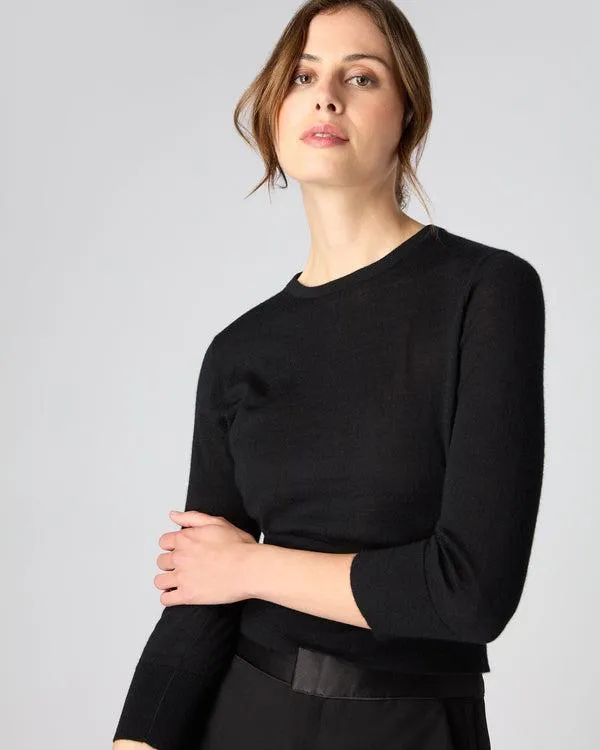 Women Women039s Superfine Crop Cashmere SweaterIn Black Black NPeal Round Necks