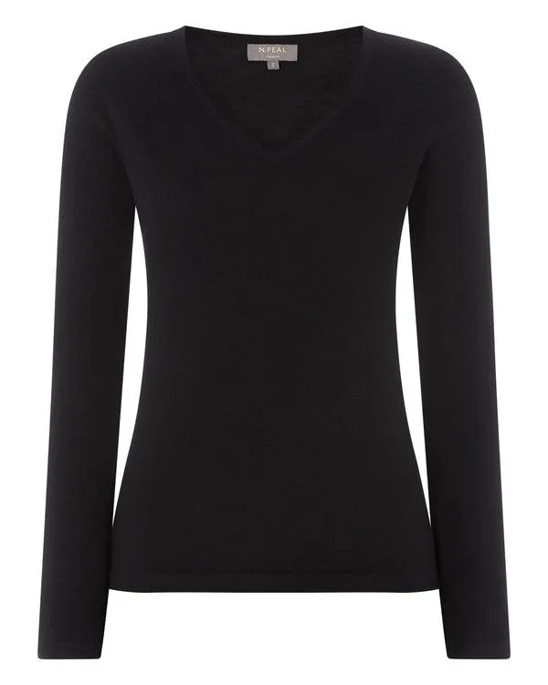 Women Women039s Superfine V Neck Cashmere SweaterIn Black Black NPeal Tops and Tshirts