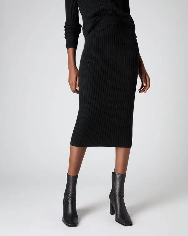 Women Women039s Wide Rib Fitted Cashmere SkirtIn Black Black NPeal Dresses and Skirts