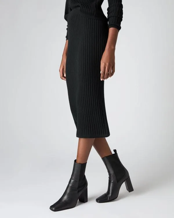 Women Women039s Wide Rib Fitted Cashmere SkirtIn Black Black NPeal Dresses and Skirts