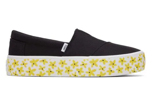 Women WomenFenix Platform Black Daisies TOMS Slip Ons