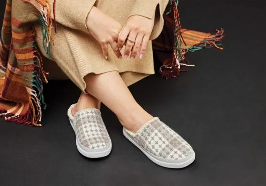 Women WomenSage Grey Plaid Faux Shearling Slipper Shadow TOMS Slippers