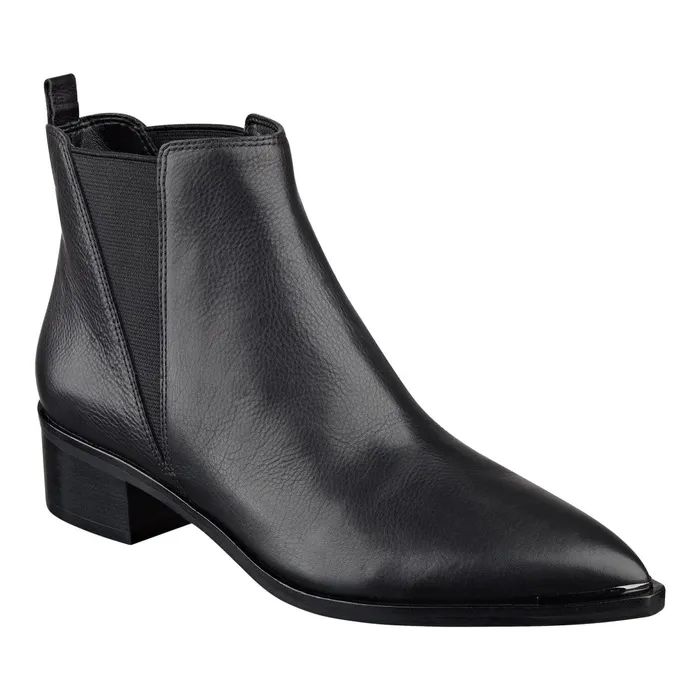 Women Yale Pointy Toe Chelsea Bootie Black Leather Marc Fisher Booties