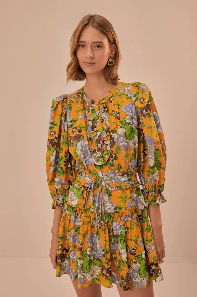 Women Yellow Capri Floral Short Sleeve Mini Dress Capri Floral Yellow FARM Rio Mini Dresses Women Yellow Capri Floral Short Sleeve Mini Dress Capri Floral Yellow FARM Rio Mini Dresses