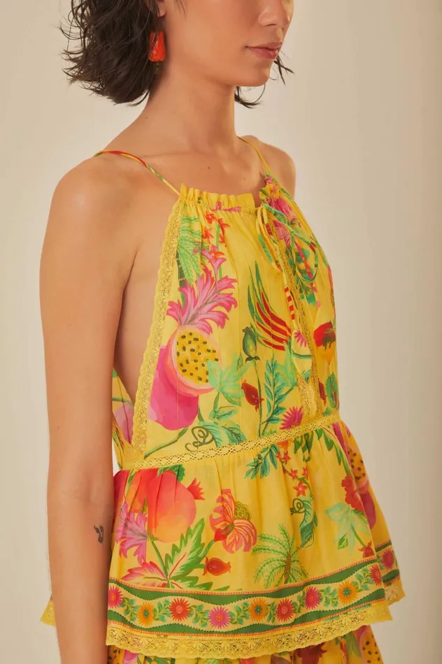 Women Yellow Delicate Fruit Garden Sleeveless Blouse Delicate Fruit Garden Yellow FARM Rio Blouses