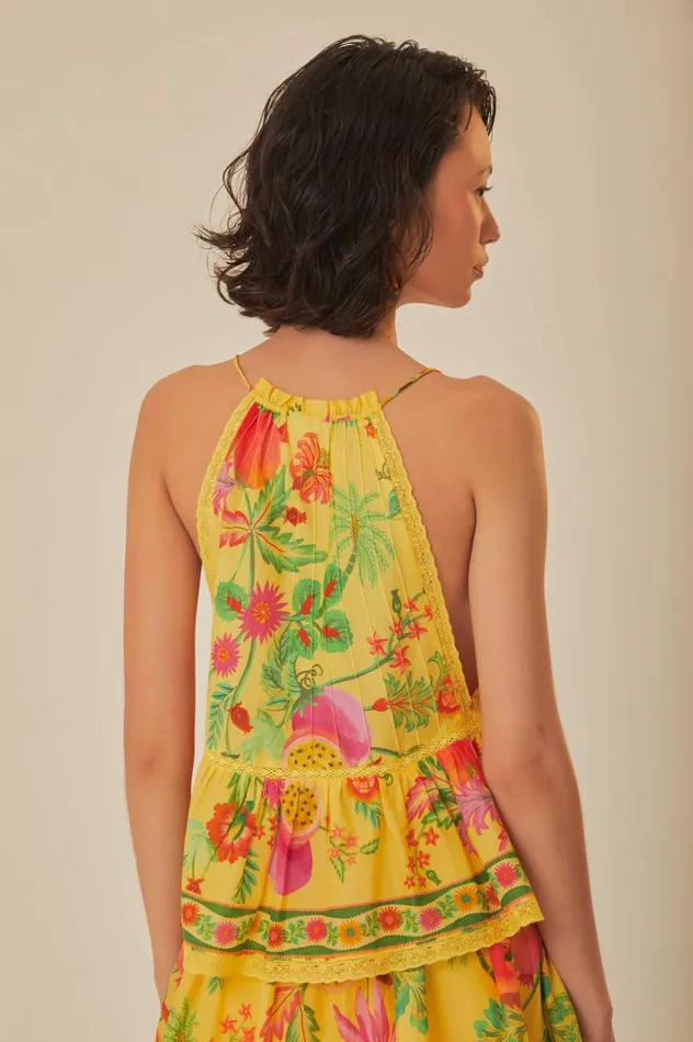 Women Yellow Delicate Fruit Garden Sleeveless Blouse Delicate Fruit Garden Yellow FARM Rio Blouses