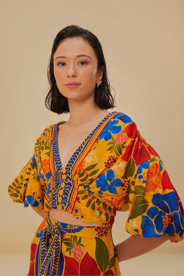 Women Yellow Floral Yard Lenzing Ecovero Euroflax Crop Top Floral Yard Yellow FARM Rio Crop Tops Women Yellow Floral Yard Lenzing Ecovero Euroflax Crop Top Floral Yard Yellow FARM Rio Crop Tops
