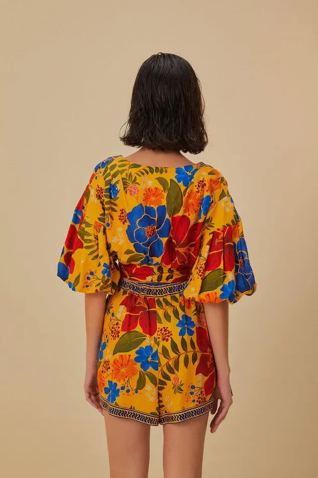 Women Yellow Floral Yard Lenzing Ecovero Euroflax Crop Top Floral Yard Yellow FARM Rio Crop Tops
