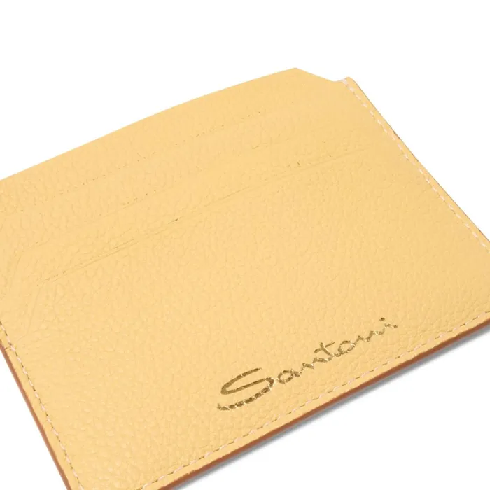Women Yellow Tumbled Leather Credit Card Holder Santoni Small Leather Goods