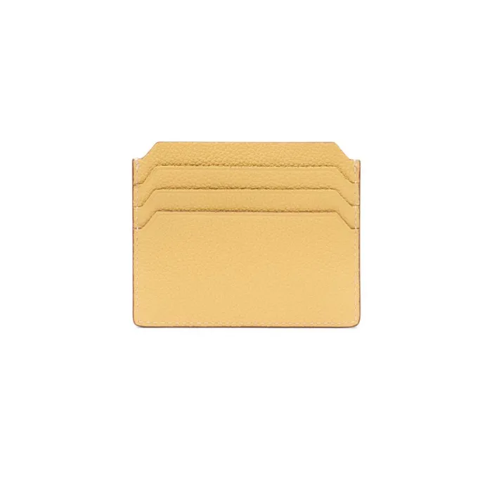 Women Yellow Tumbled Leather Credit Card Holder Santoni Small Leather Goods