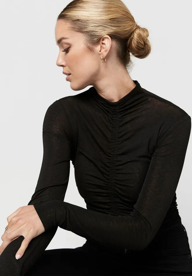 Women Zadie Ruched Bodysuit Black Buffalo David Bitton Tops and Tees