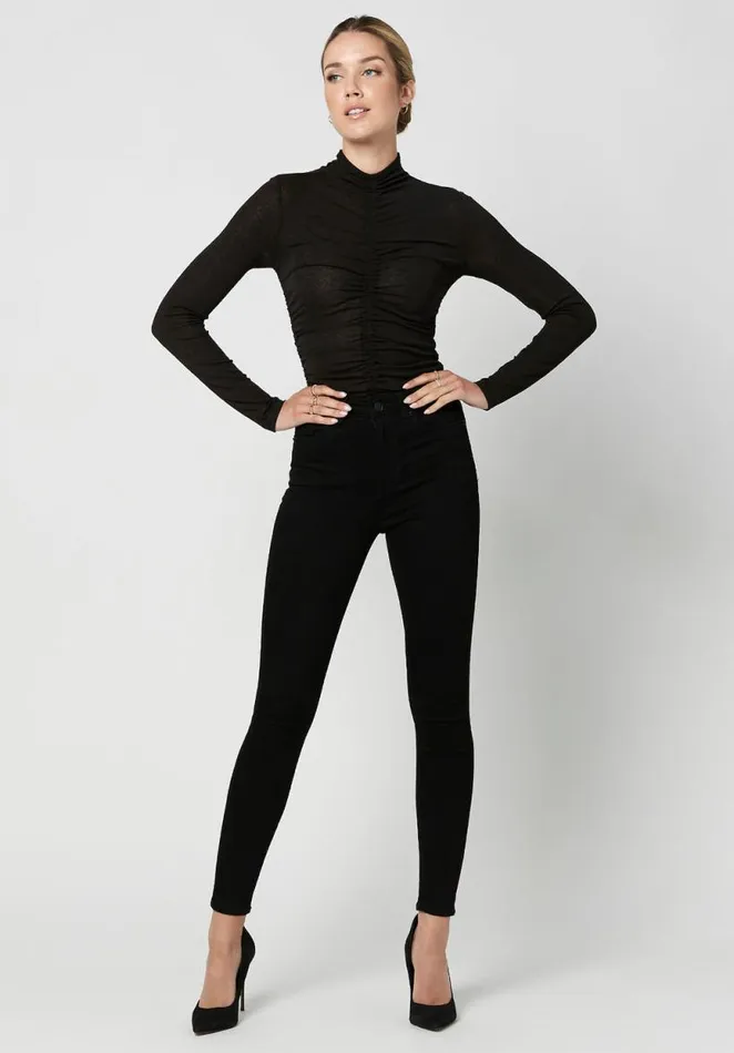 Women Zadie Ruched Bodysuit Black Buffalo David Bitton Tops and Tees