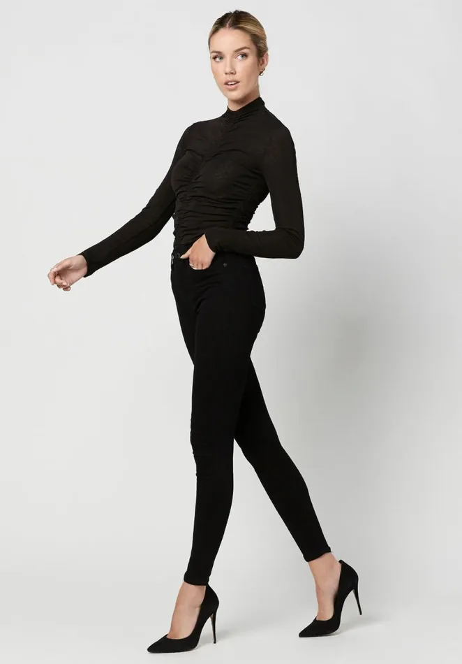 Women Zadie Ruched Bodysuit Black Buffalo David Bitton Tops and Tees