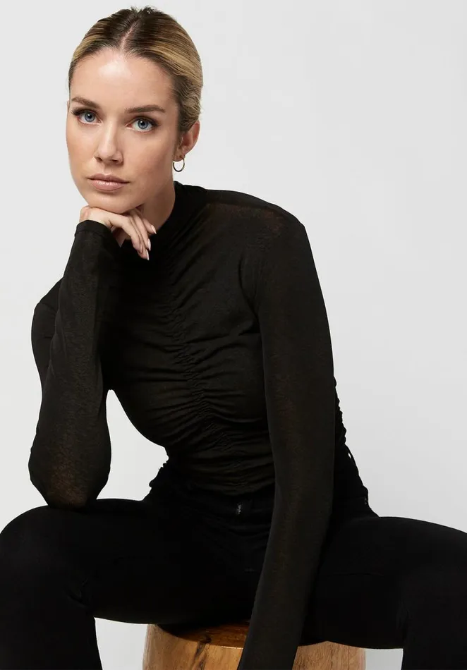 Women Zadie Ruched Bodysuit Black Buffalo David Bitton Tops and Tees
