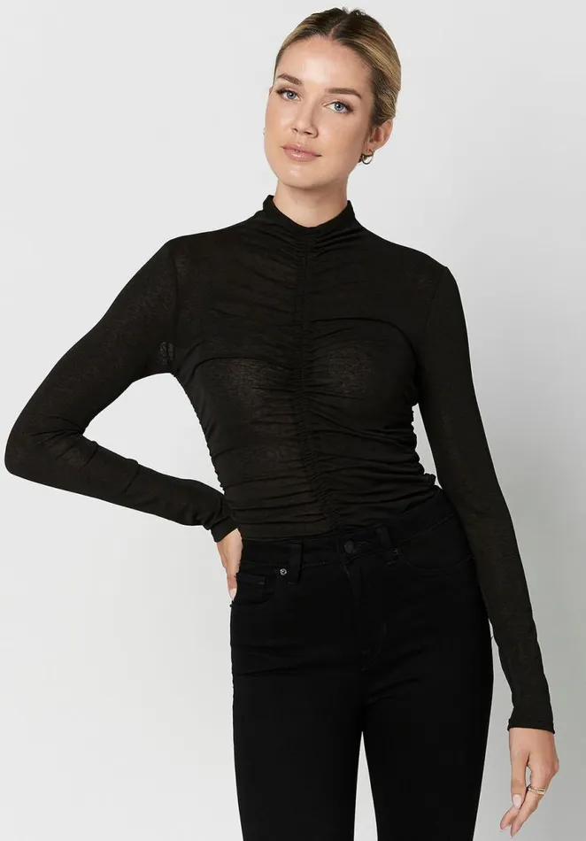 Women Zadie Ruched Bodysuit Black Buffalo David Bitton Tops and Tees