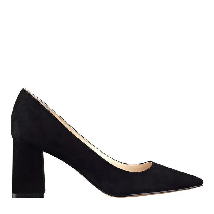 Women Zala Block Heel Pointy Toe Pump Black Suede Marc Fisher Heels and Pumps