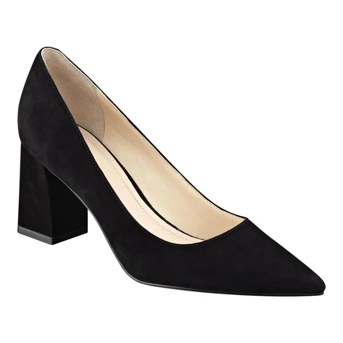 Women Zala Block Heel Pointy Toe Pump Black Suede Marc Fisher Heels and Pumps