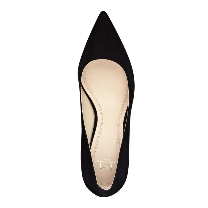Women Zala Block Heel Pointy Toe Pump Black Suede Marc Fisher Heels and Pumps