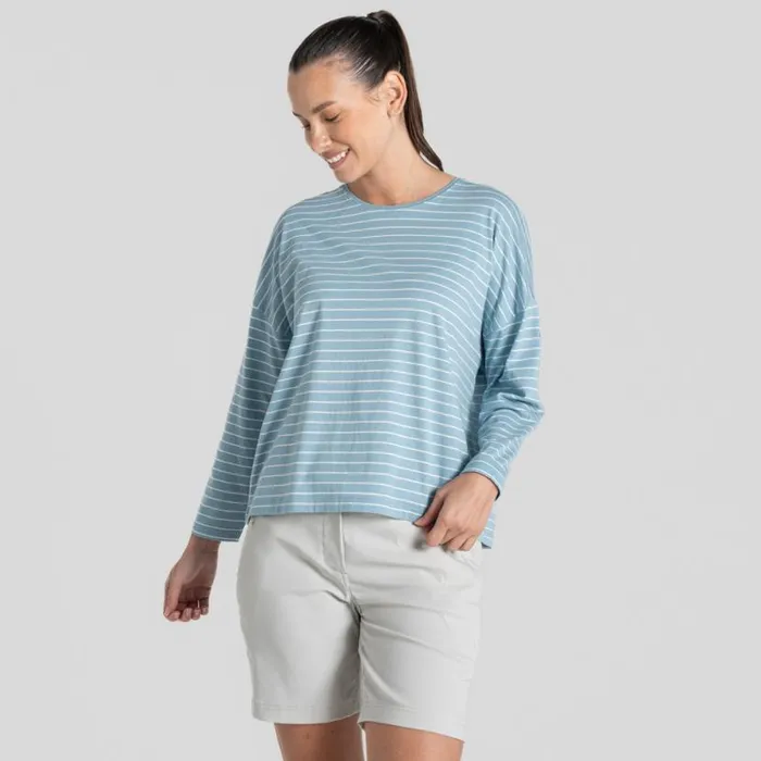 Womens Long Sleeve Craghoppers Kielder Long Sleeved TShirt Sky Blue Stripe