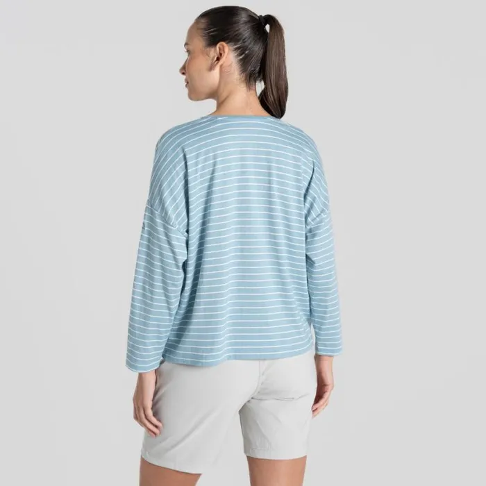 Womens Long Sleeve Craghoppers Kielder Long Sleeved TShirt Sky Blue Stripe Womens Long Sleeve Craghoppers Kielder Long Sleeved TShirt Sky Blue Stripe