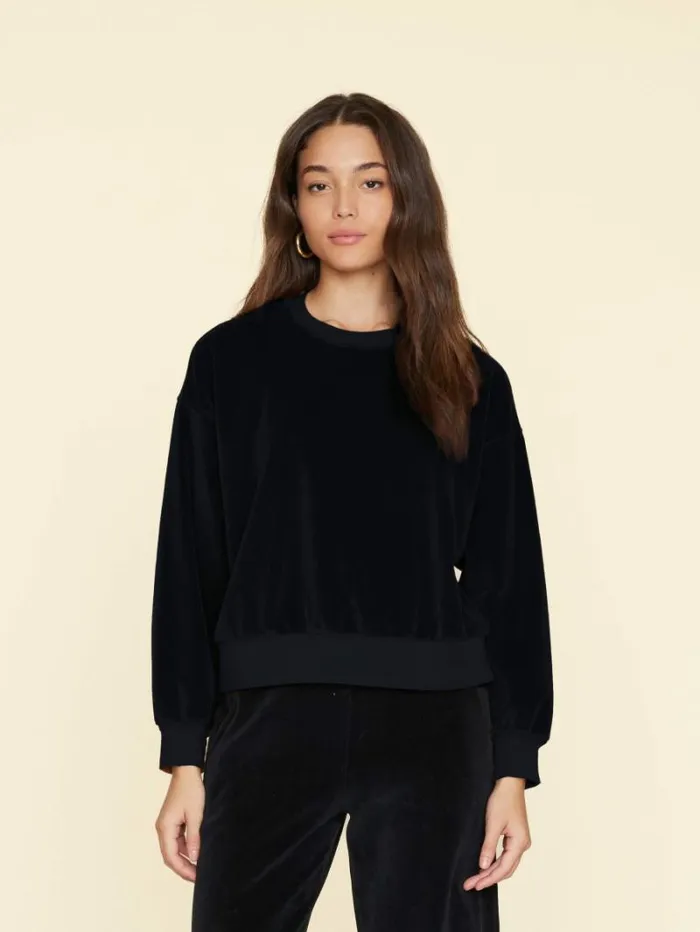 Xirena Black Huxley Velour Sweatshirt Women Sweats and Tees
