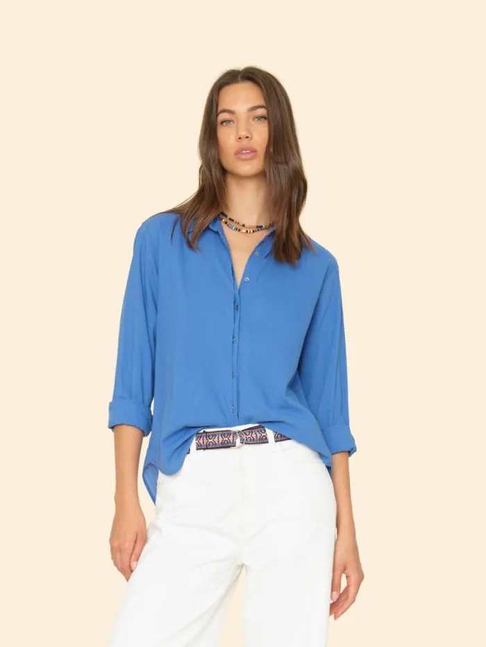 Xirena Deja Vu Blue Quinn Shirt Women Shirts
