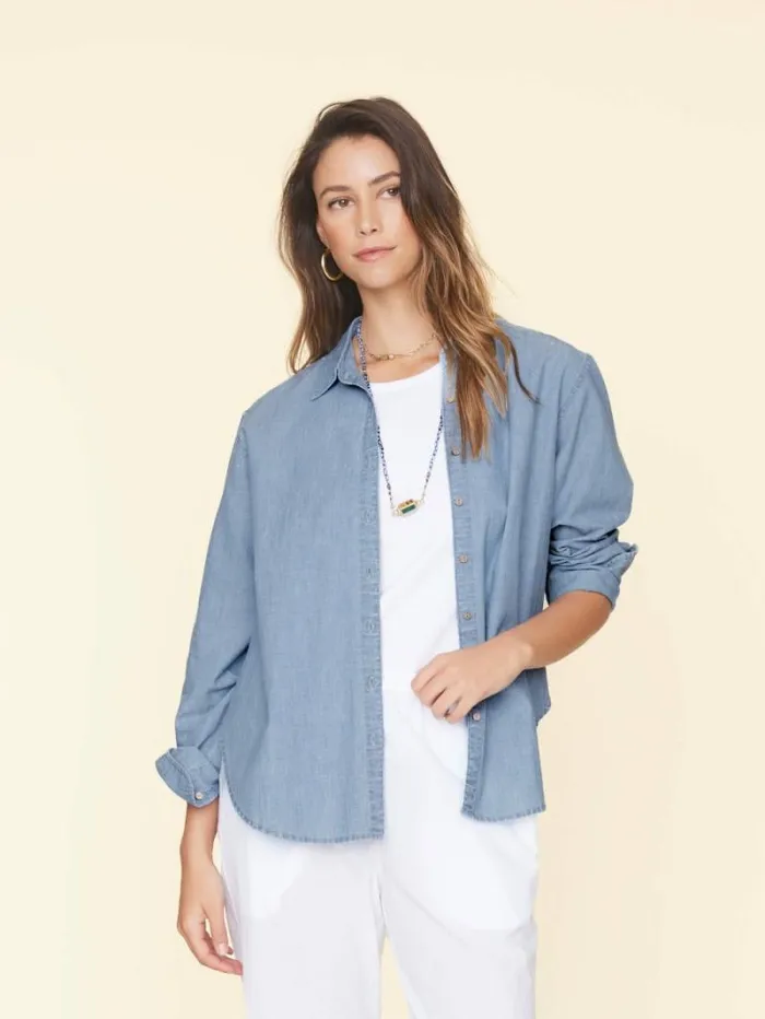 Xirena Dusty Blue Beau Shirt Women Shirts