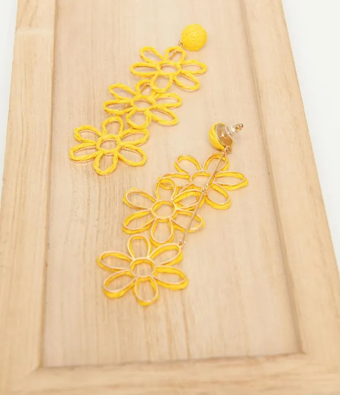 Yellow Triple Flower Drop Earrings Accessories Unique Vintage Earrings