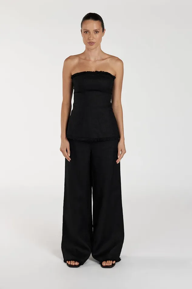 ZAHARA BLACK LINEN STRAPLESS TOP Women DISSH Tops