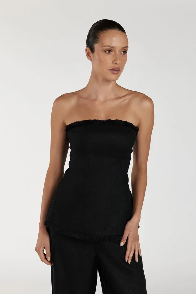 ZAHARA BLACK LINEN STRAPLESS TOP Women DISSH Tops