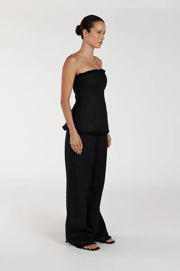 ZAHARA BLACK LINEN STRAPLESS TOP Women DISSH Tops
