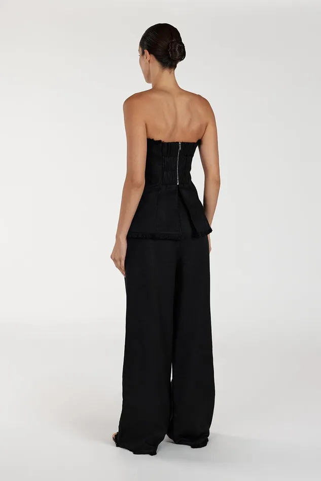 ZAHARA BLACK LINEN STRAPLESS TOP Women DISSH Tops