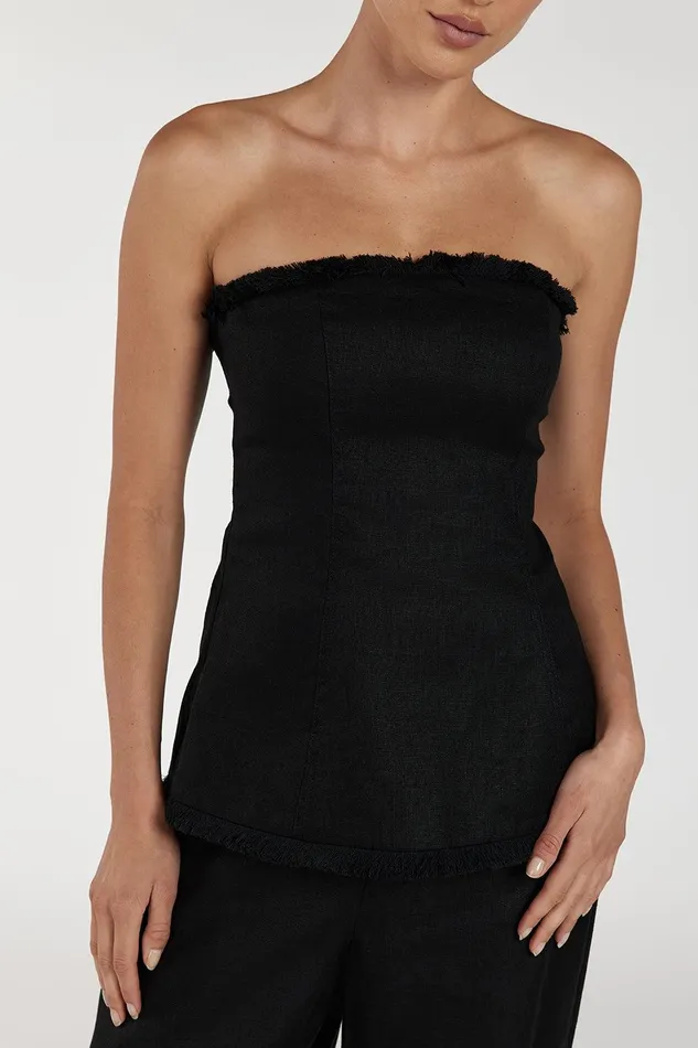 ZAHARA BLACK LINEN STRAPLESS TOP Women DISSH Tops